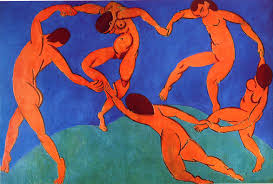 The dance by Matisse (1910), Hermitage Museum, Saint Petersburg, Russia: A painting of five orange bodies that appear to be dancing in a circle